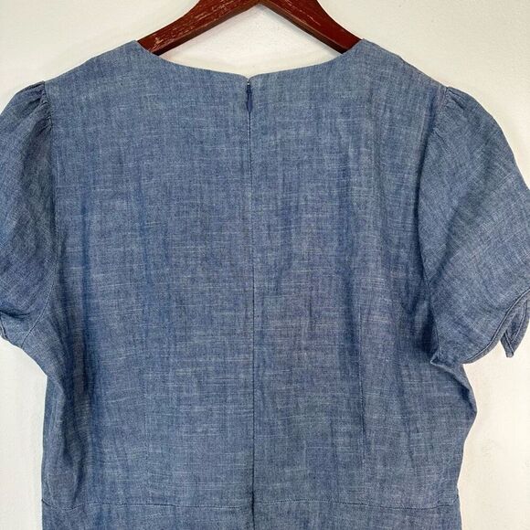 J.Crew Factory Blue Denim Chambray Faux Wrap Mini Dress Women 12 Minimalist Chic - Picture 7 of 12